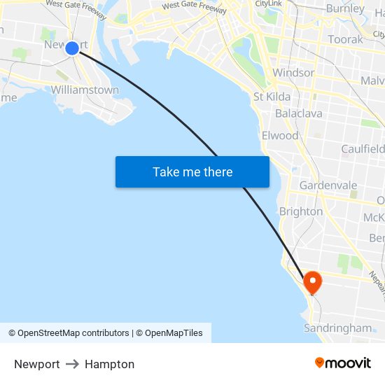 Newport to Hampton map