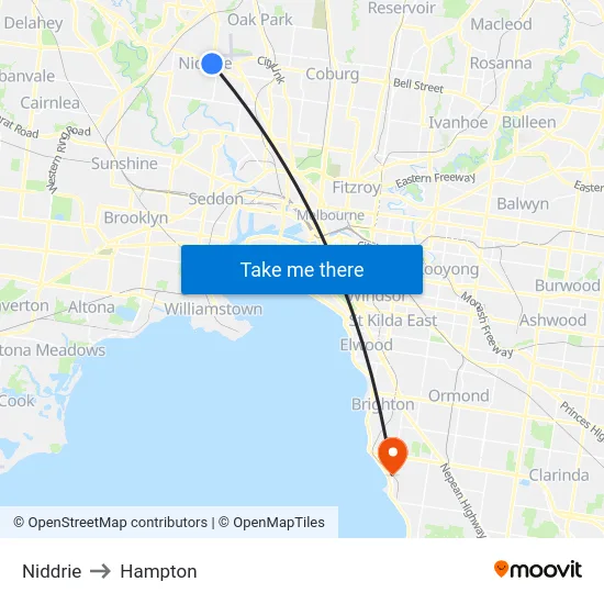 Niddrie to Hampton map