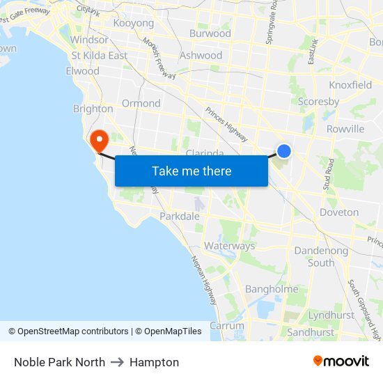 Noble Park North to Hampton map