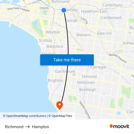 Richmond to Hampton map