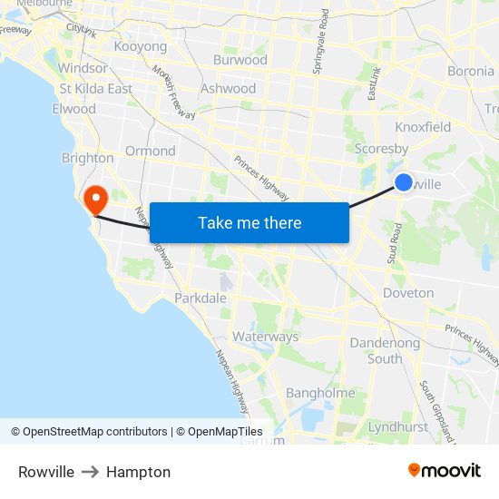 Rowville to Hampton map