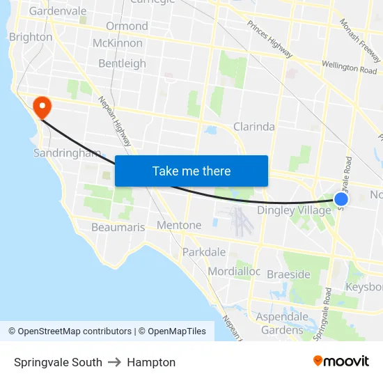 Springvale South to Hampton map