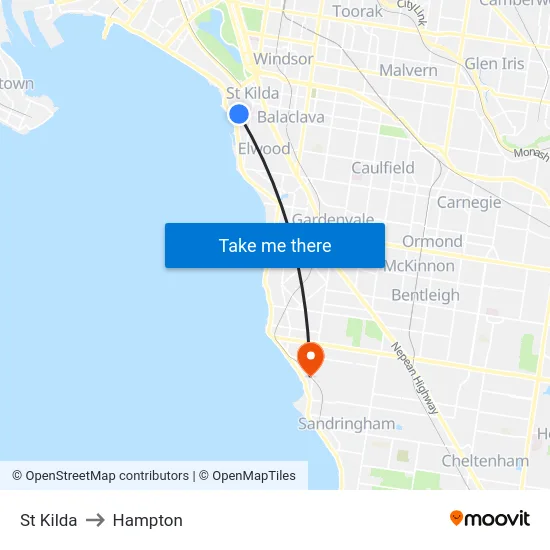 St Kilda to Hampton map