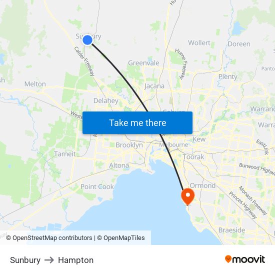 Sunbury to Hampton map