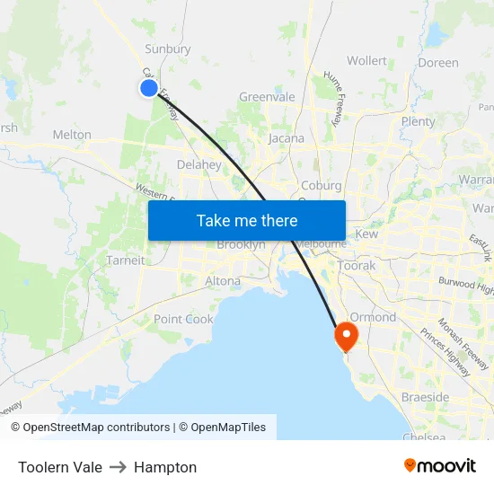 Toolern Vale to Hampton map