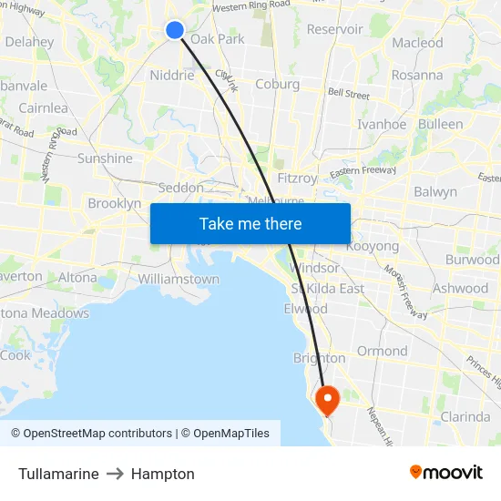 Tullamarine to Hampton map