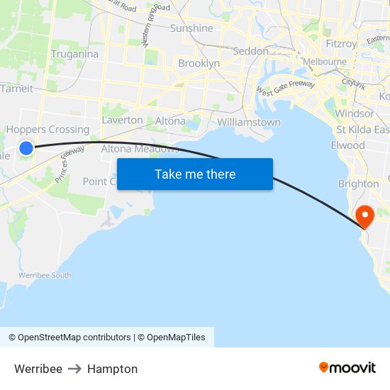 Werribee to Hampton map