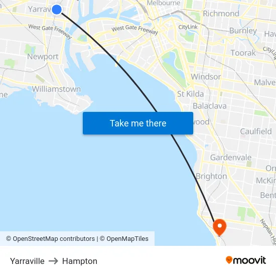 Yarraville to Hampton map