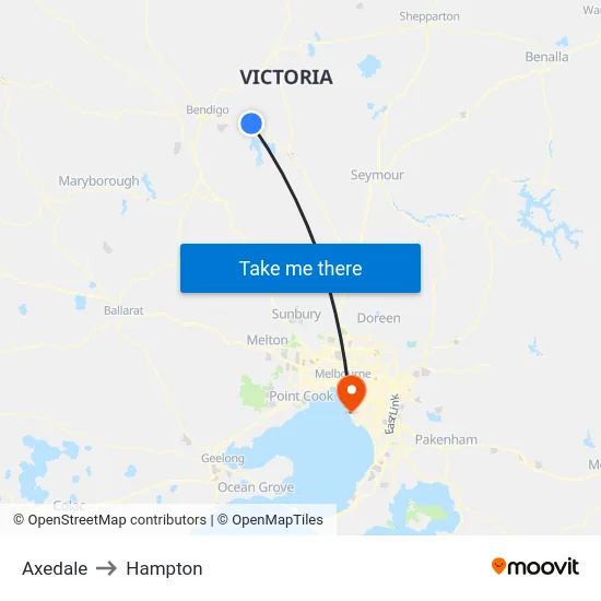 Axedale to Hampton map