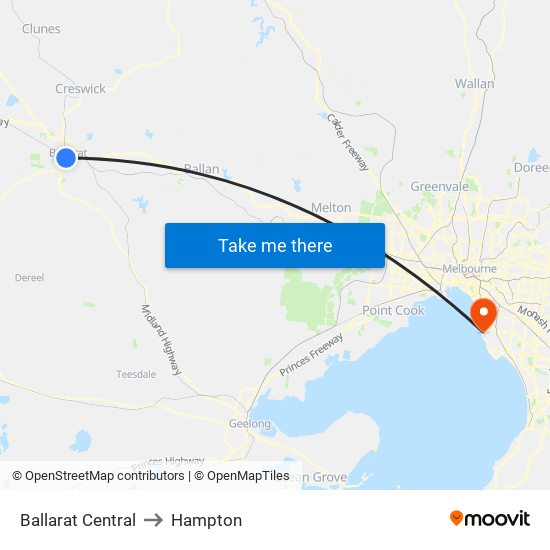 Ballarat Central to Hampton map