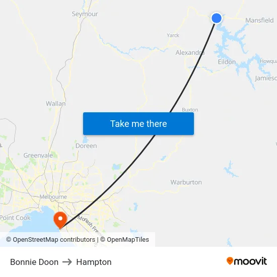 Bonnie Doon to Hampton map