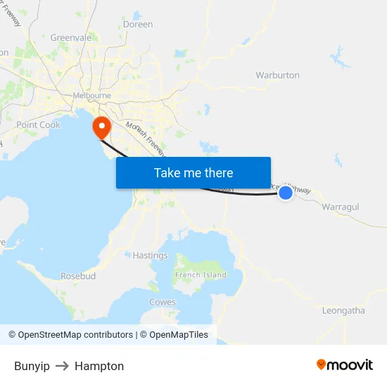 Bunyip to Hampton map