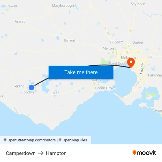 Camperdown to Hampton map