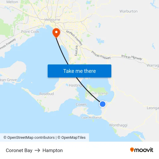 Coronet Bay to Hampton map
