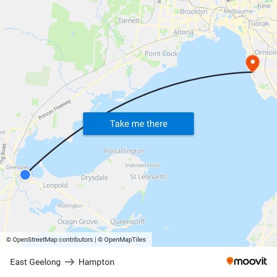 East Geelong to Hampton map