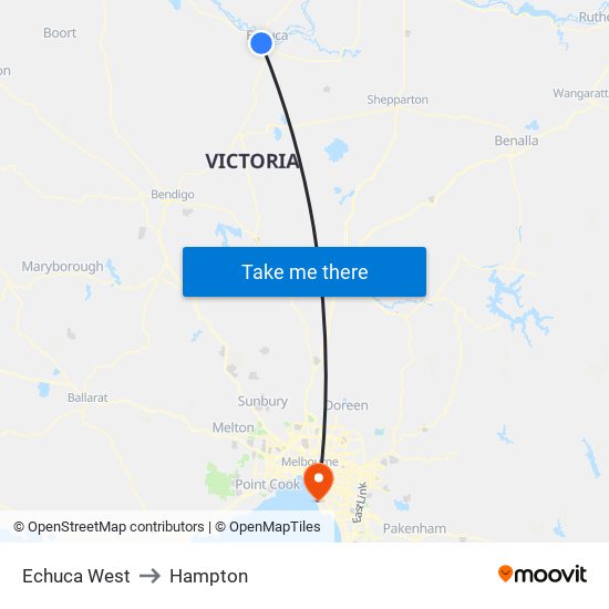 Echuca West to Hampton map