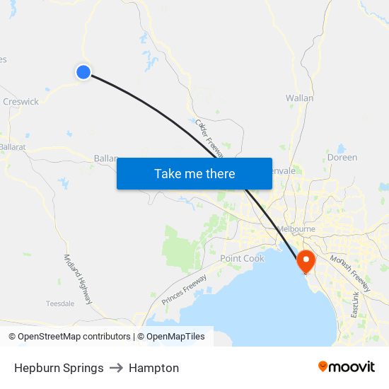 Hepburn Springs to Hampton map