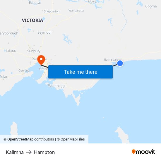 Kalimna to Hampton map