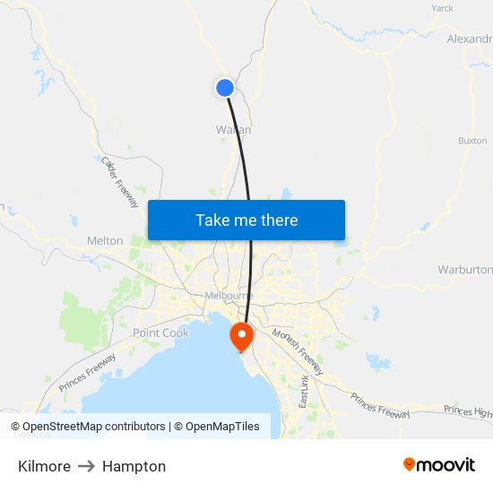 Kilmore to Hampton map