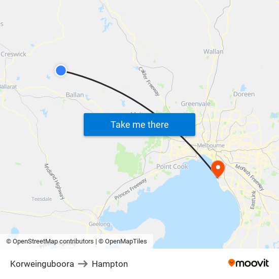 Korweinguboora to Hampton map