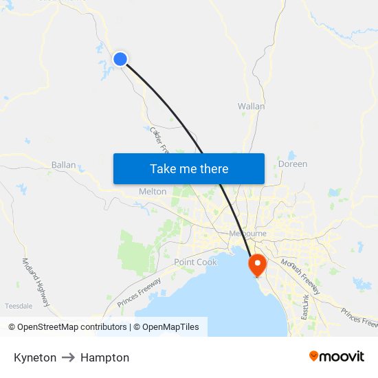 Kyneton to Hampton map