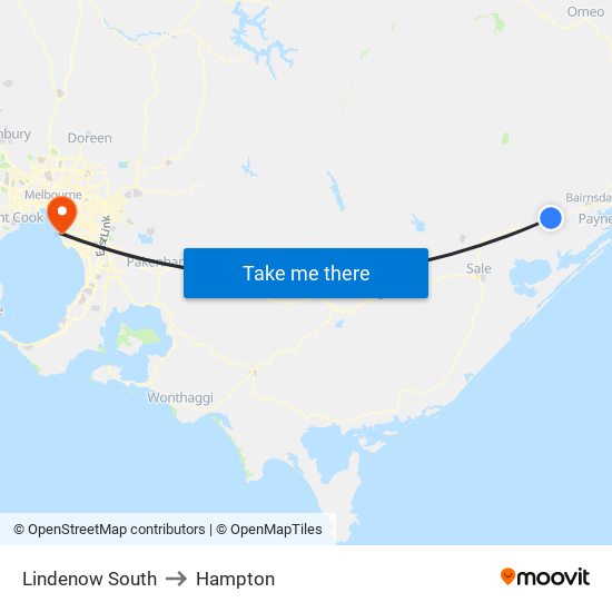 Lindenow South to Hampton map