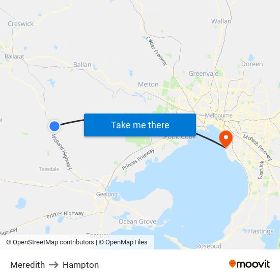 Meredith to Hampton map