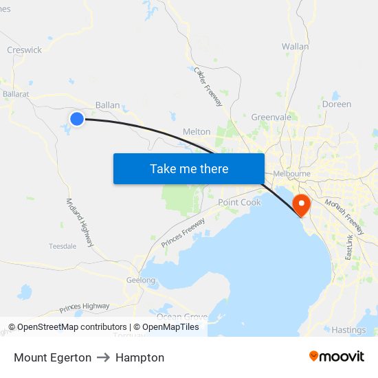 Mount Egerton to Hampton map