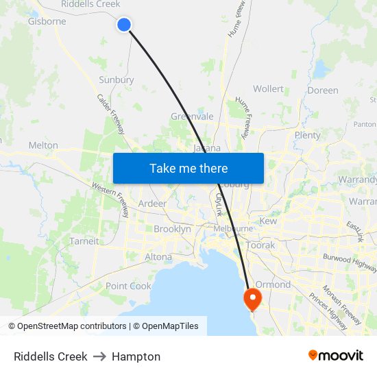 Riddells Creek to Hampton map