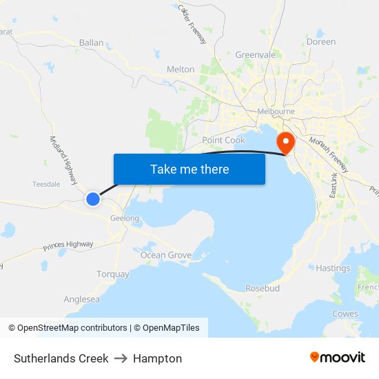 Sutherlands Creek to Hampton map