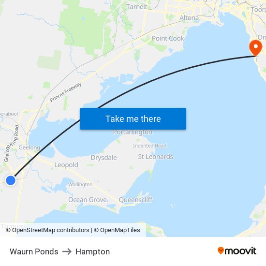 Waurn Ponds to Hampton map