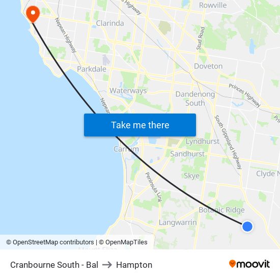 Cranbourne South - Bal to Hampton map