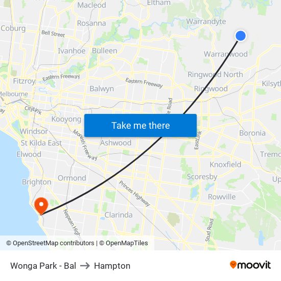 Wonga Park - Bal to Hampton map