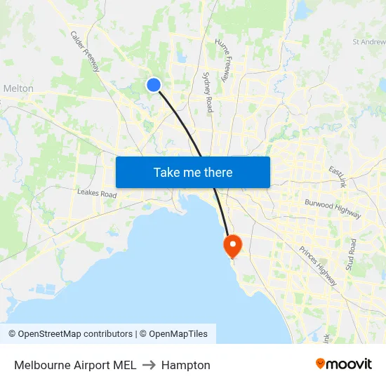 Melbourne Airport MEL to Hampton map