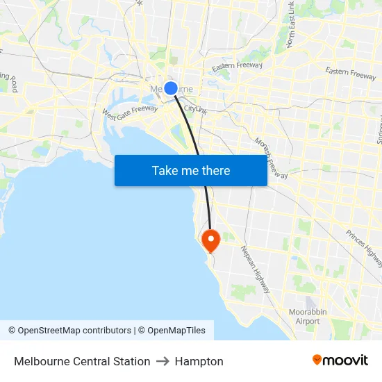 Melbourne Central Station to Hampton map