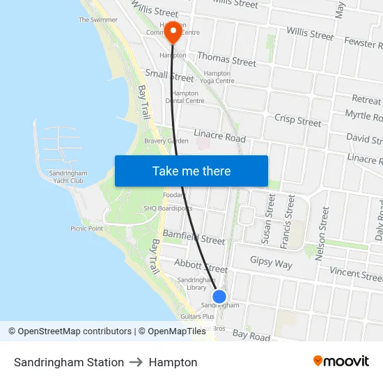 Sandringham Station to Hampton map