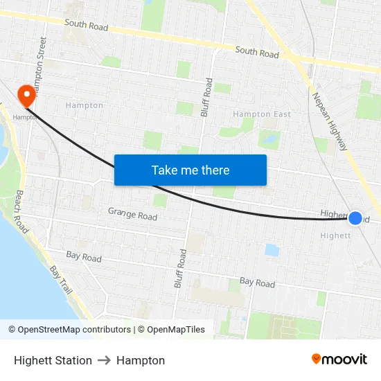 Highett Station to Hampton map
