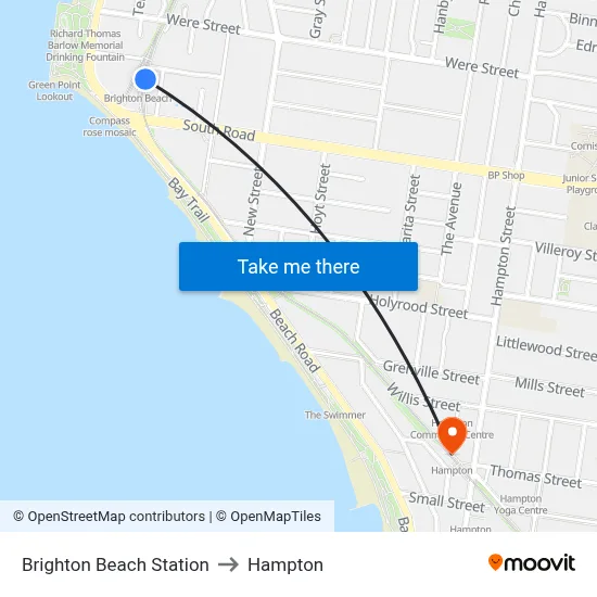 Brighton Beach Station to Hampton map