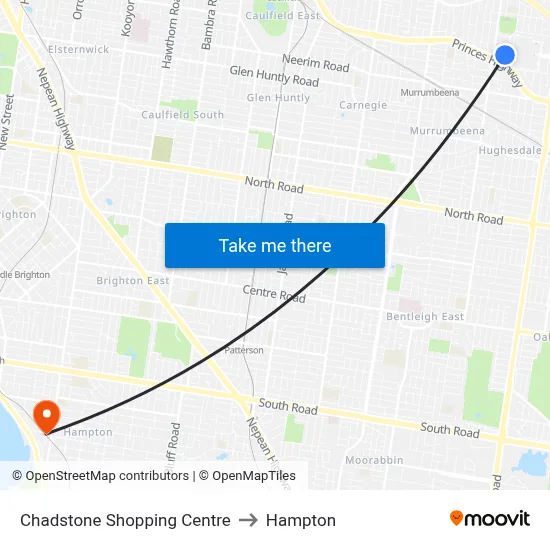 Chadstone Shopping Centre to Hampton map