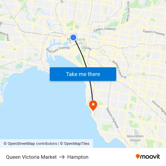 Queen Victoria Market to Hampton map