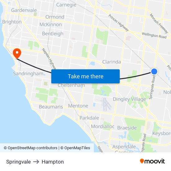 Springvale to Hampton map