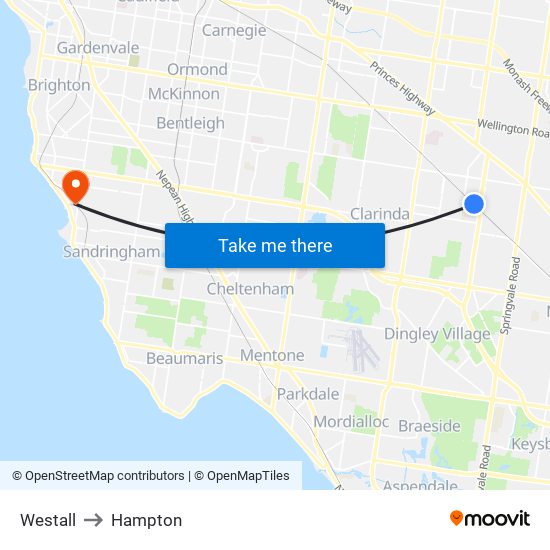 Westall to Hampton map