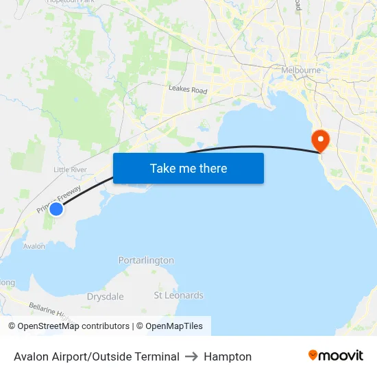 Avalon Airport/Outside Terminal to Hampton map