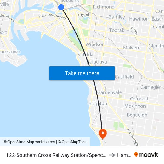 122-Southern Cross Railway Station/Spencer St (Melbourne City) to Hampton map