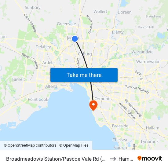 Broadmeadows Station/Pascoe Vale Rd (Broadmeadows) to Hampton map