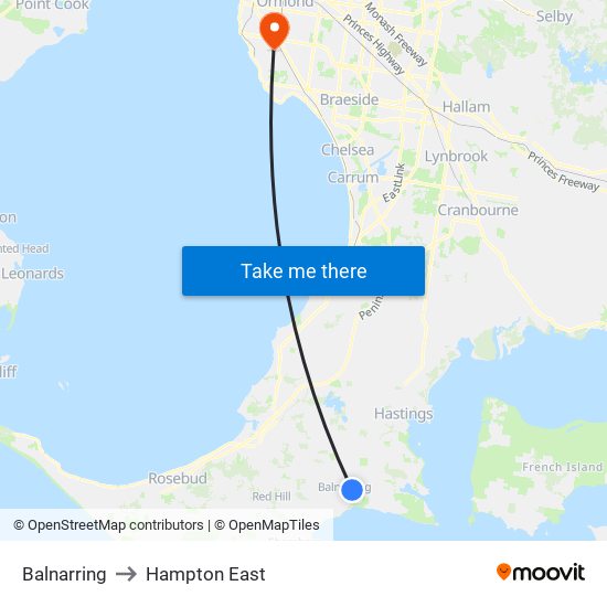 Balnarring to Hampton East map