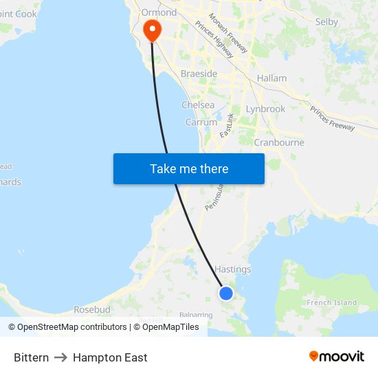Bittern to Hampton East map