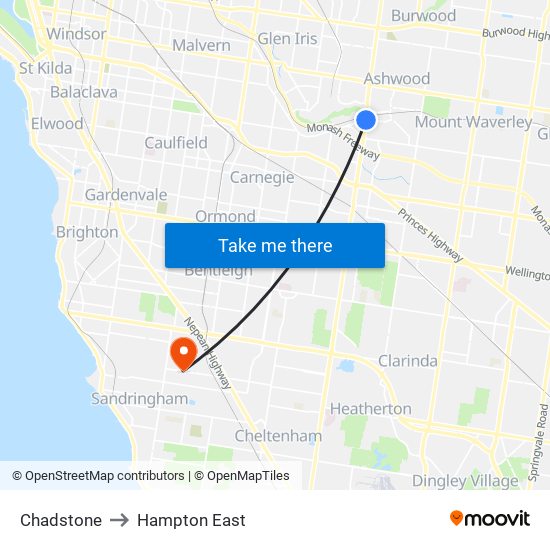 Chadstone to Hampton East map