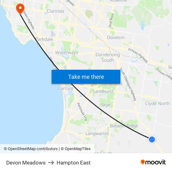 Devon Meadows to Hampton East map