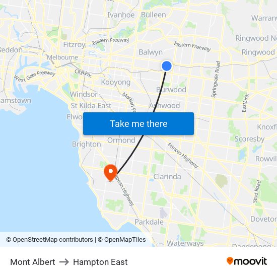 Mont Albert to Hampton East map
